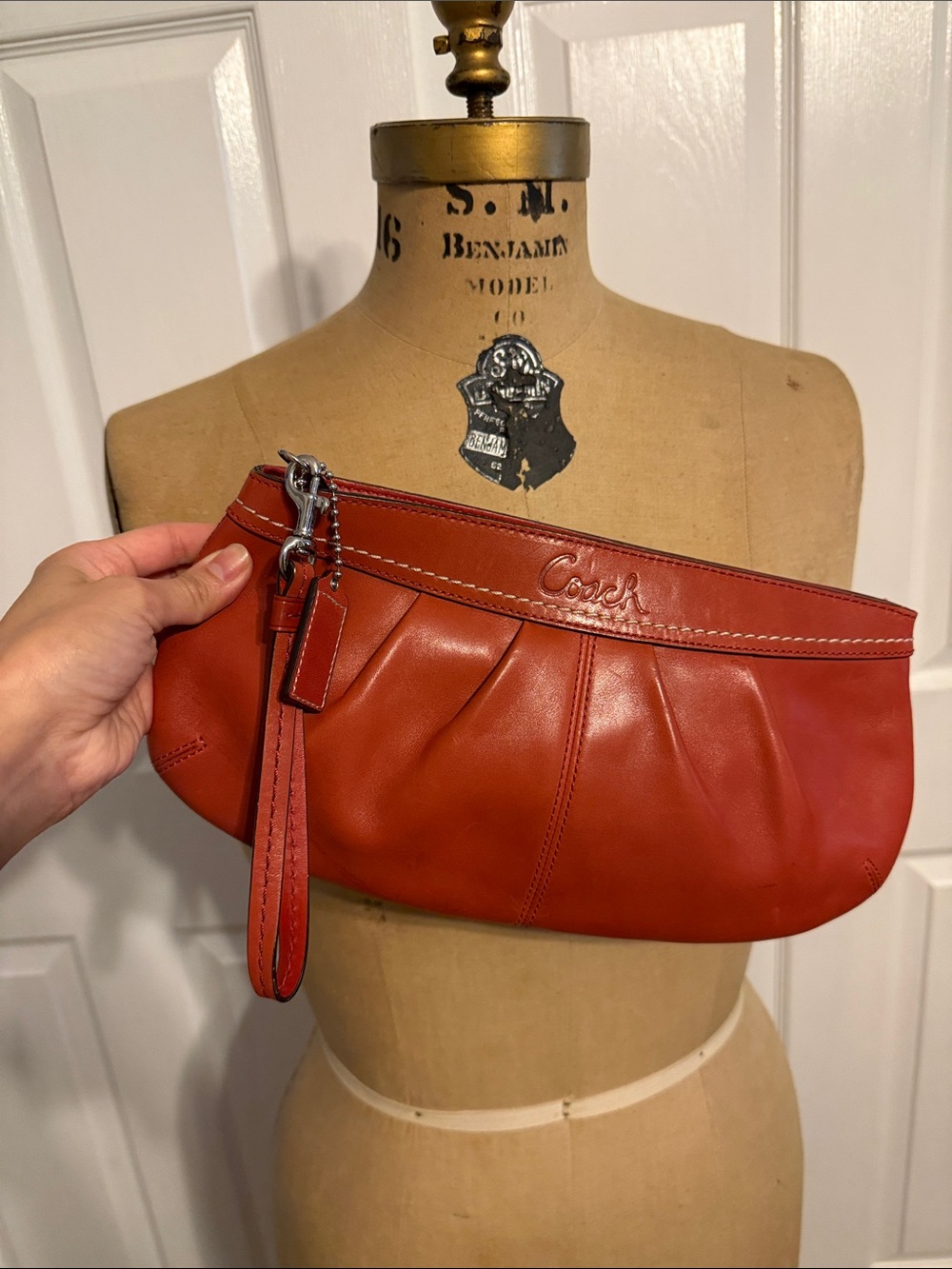 Coach Leather Pleated Wristlet Clutch